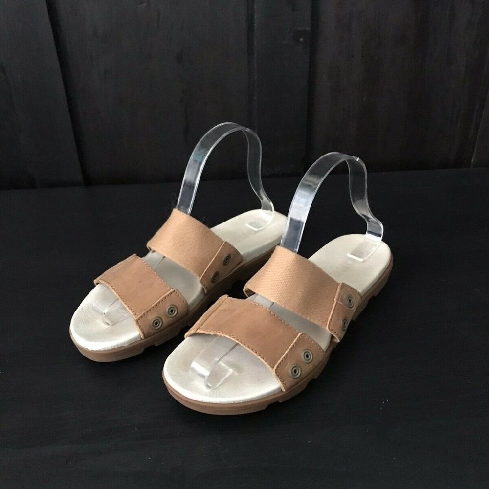 Sorel Torpeda Slide II Women's Camel Brown Leather & Canvas Sandal Size: 7.5